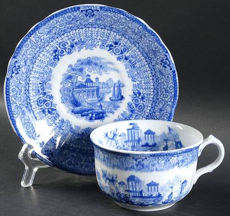 Grecian Blue Flat Cup & Saucer Set