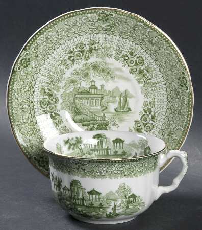 Grecian Green Flat Cup & Saucer Set