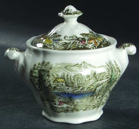 Heritage Green Multicolor Sugar Bowl & Lid