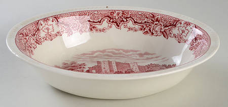 Historic Castles Pink 9" Oval Vegetable Bowl