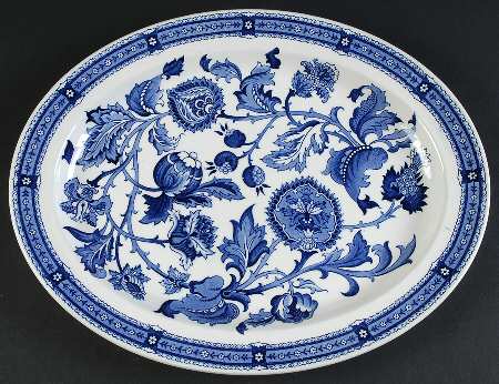 Jacobean Blue 14" Oval Serving Platter