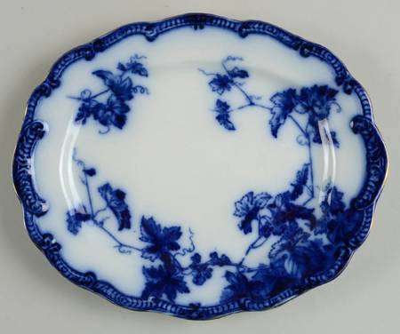 Lonsdale (Flow Blue, Gold Trim) 9" Oval Serving Platter
