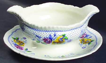 Lynton Blue Multicolor Gravy Boat with Attached Underplate