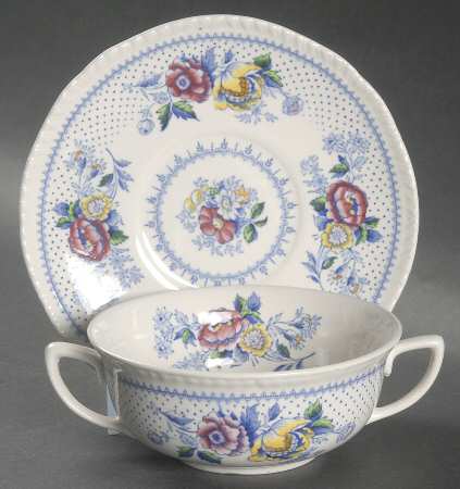 Lynton Blue Multicolor Flat Cream Soup Bowl & Saucer Set