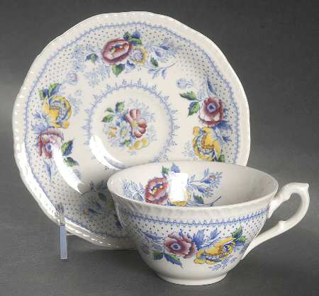 Lynton Blue Multicolor Flat Cup & Saucer Set