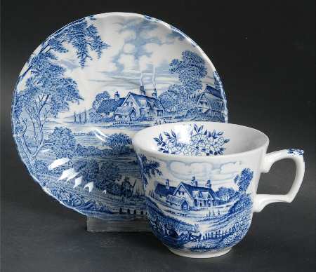 Meadowsweet Blue Flat Cup & Saucer Set