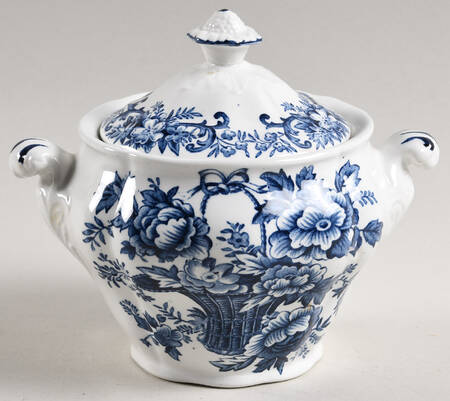 Old English Bouquet Blue Sugar Bowl & Lid