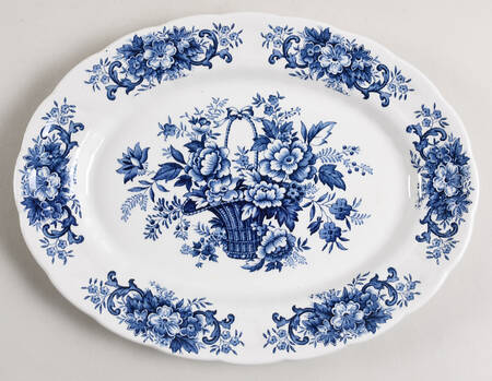 Old English Bouquet Blue 11" Oval Serving Platter