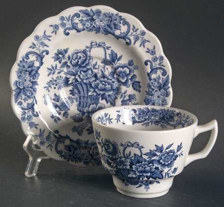 Old English Bouquet Blue Flat Cup & Saucer Set