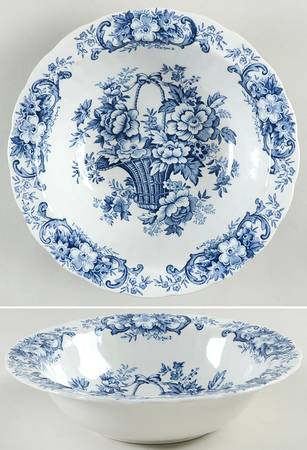 Old English Bouquet Blue 8" Round Vegetable Bowl