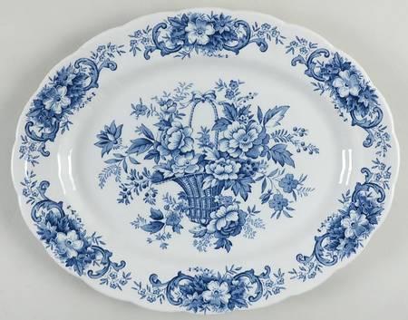 Old English Bouquet Blue 12" Oval Serving Platter