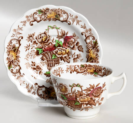 Old English Bouquet Brown Multicolor Flat Cup & Saucer Set
