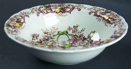 Old English Bouquet Brown Multicolor 8" Round Vegetable Bowl