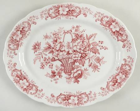 Old English Bouquet Red 12" Oval Serving Platter
