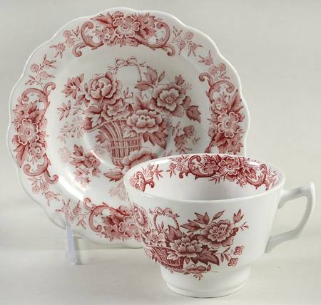 Old English Bouquet Red Flat Cup & Saucer Set