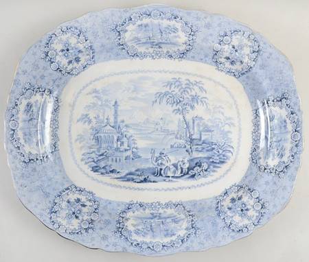 Oriental (Blue, Gold Trim) 19" Oval Serving Platter