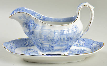 Oriental (Blue, Gold Trim) Gravy Boat & Underplate