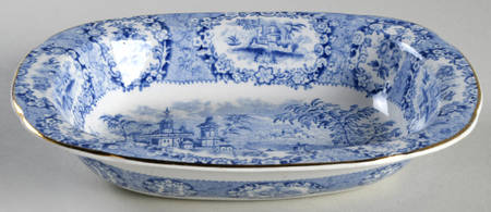 Oriental (Blue, Gold Trim) 7" Oval Vegetable Bowl
