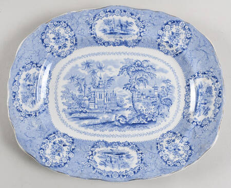 Oriental (Blue, Gold Trim) 11" Oval Serving Platter