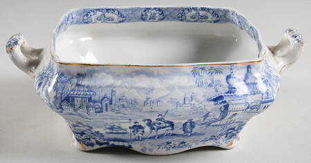 Oriental (Blue, Gold Trim) Square Vegetable No Lid