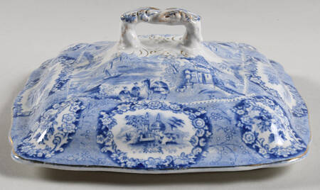 Oriental (Blue, Gold Trim) Lid for Square Vegetable