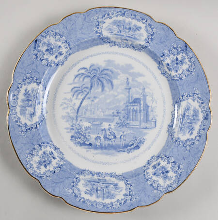 Oriental (Blue, Gold Trim) 13" Chop Plate (Round Platter)