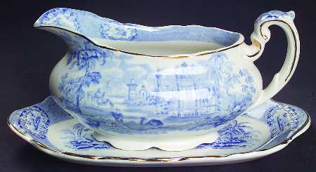 Oriental (Blue, Gold Trim) Gravy Boat & Underplate