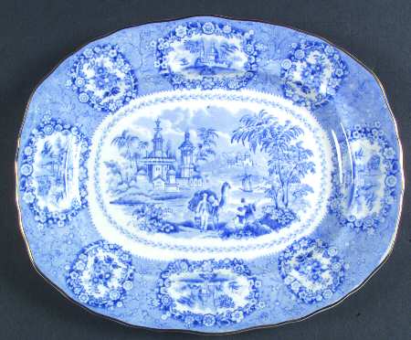 Oriental (Blue, Gold Trim) 9" Oval Serving Platter