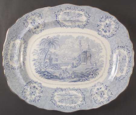 Oriental (Blue, Gold Trim) 17" Oval Serving Platter