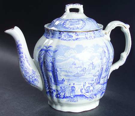 Oriental (Blue, Gold Trim) Coffee Pot & Lid