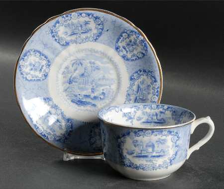 Oriental (Blue, Gold Trim) Oversized Cup & Saucer Set