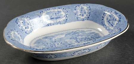 Oriental (Blue, Gold Trim) 10" Oval Vegetable Bowl