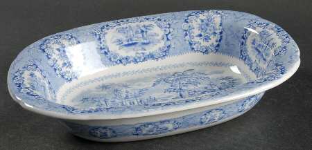 Oriental (Blue, Gold Trim) 9" Oval Vegetable Bowl