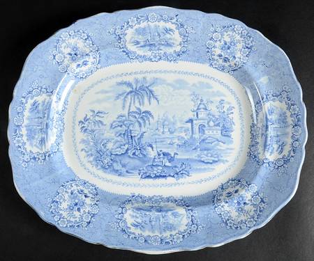 Oriental (Blue, Gold Trim) 13" Oval Serving Platter