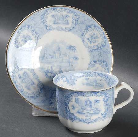 Oriental (Blue, Gold Trim) Flat Demitasse Cup & Saucer Set
