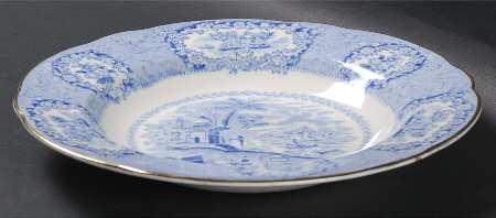 Oriental (Blue, Gold Trim) Rim Soup Bowl
