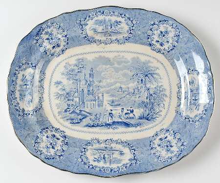 Oriental (Blue, Gold Trim) 14" Oval Serving Platter