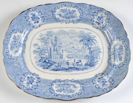 Oriental (Blue, Gold Trim) 15" Oval Serving Platter
