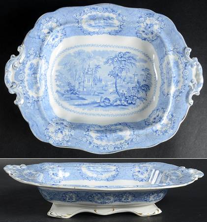 Oriental (Blue, Gold Trim) 10" Oval Vegetable Bowl