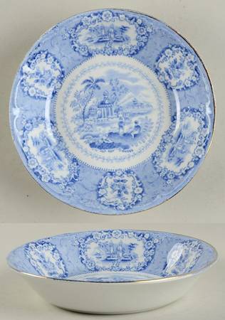 Oriental (Blue, Gold Trim) Rim Fruit/Dessert (Sauce) Bowl