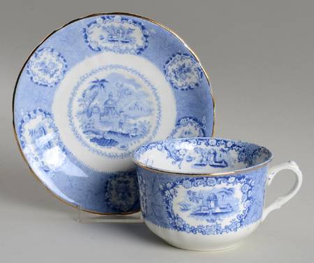 Oriental (Blue, Gold Trim) Flat Cup & Saucer Set