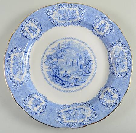 Oriental (Blue, Gold Trim) 12" Chop Plate (Round Platter)