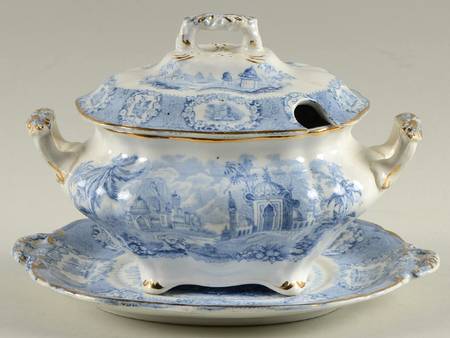 Oriental (Blue, Gold Trim) Mini Tureen w/Lid & Underplate
