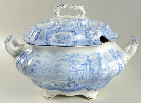 Oriental (Blue, Gold Trim) Tureen &  Lid