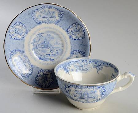 Oriental (Blue, Gold Trim) Oversized Cup & Saucer Set
