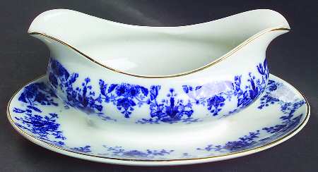 Osborne (Flow Blue) Gravy Boat with Attached Underplate