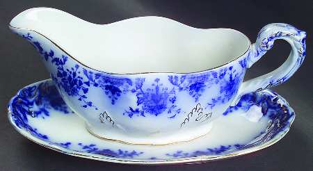 Osborne (Flow Blue) Gravy Boat & Underplate