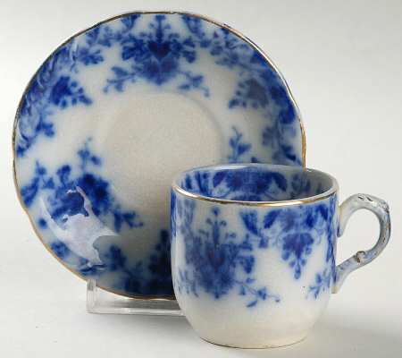 Osborne (Flow Blue) Flat Demitasse Cup & Saucer Set