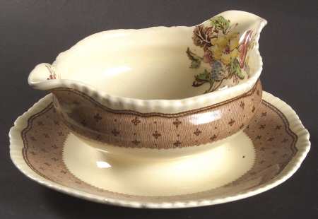Plymouth Brown Gravy Boat with Attached Underplate