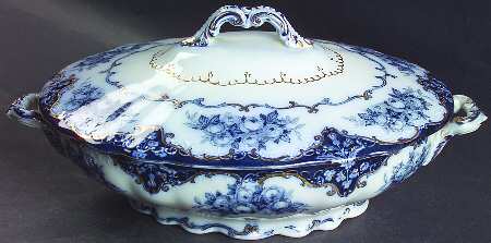 Rose (Flow Blue) Oval Covered Vegetable